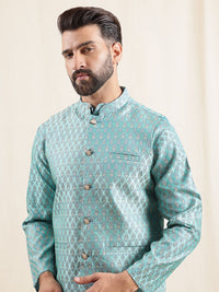 Anouk Ethnic Motifs Embroidered Mandarin Collar Jodhpuri Kurta With Pyjamas & Nehru Jacket