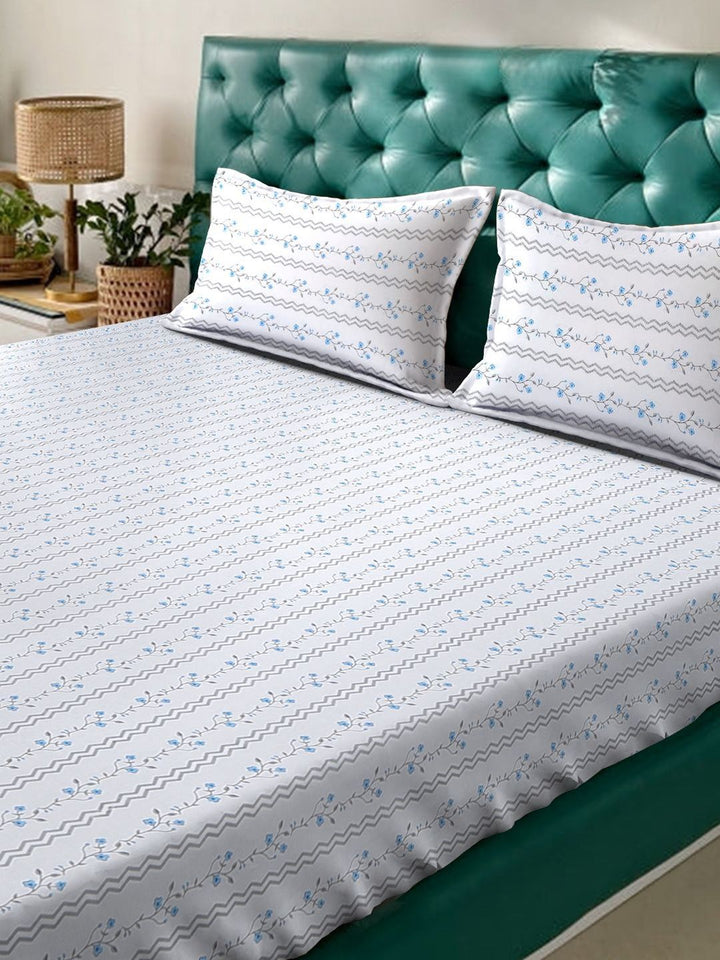 KLOTTHE White Floral 400 TC King Size Bedsheet with 2 Pillow Covers