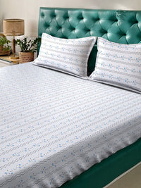 KLOTTHE White Floral 400 TC King Size Bedsheet with 2 Pillow Covers