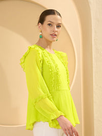 Antheaa Women Round Neck Chiffon Peplum Top