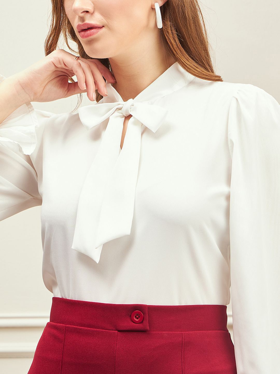 Berrylush Tie-Up Neck Bishop Sleeves Top
