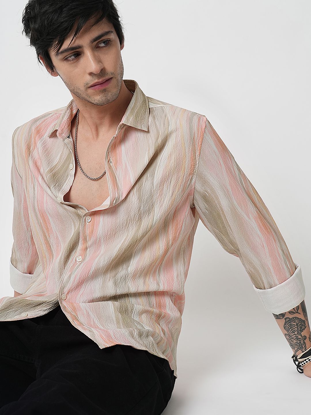 VASTRADO Men Classic Spread Collar Abstract Printed Slim Fit Casual Shirt