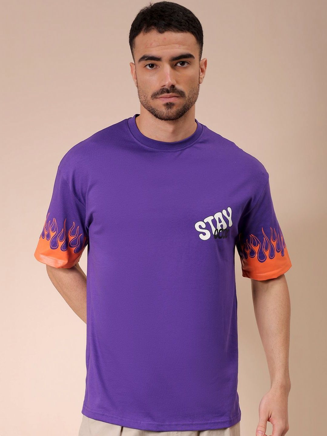 The Indian Garage Co Men Graphic Printed Round Neck Cotton Oversized T-shirt