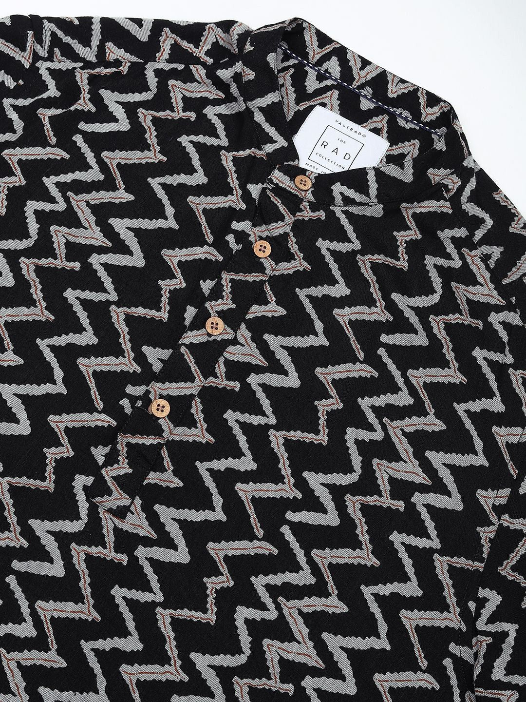 VASTRADO Chevron Ikat Printed Mandarin Collar Straight Short Kurta