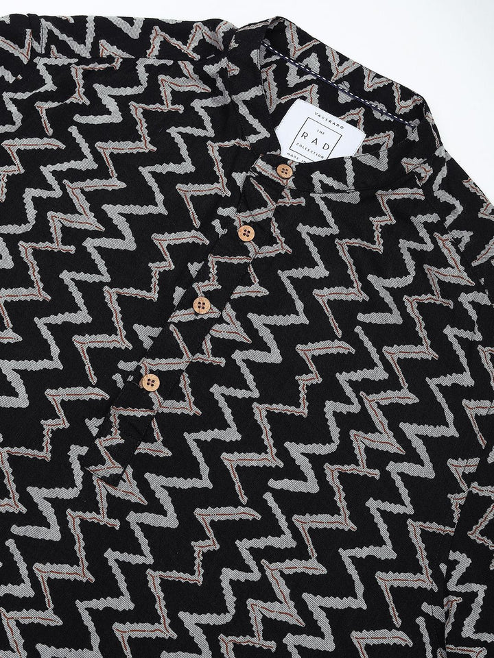 VASTRADO Chevron Ikat Printed Mandarin Collar Straight Short Kurta