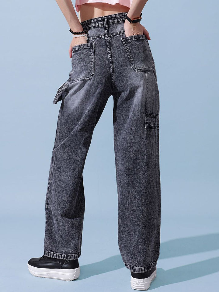 STREET 9 Women Comfort Relaxed Fit Slash Knee Heavy Fade Jeans