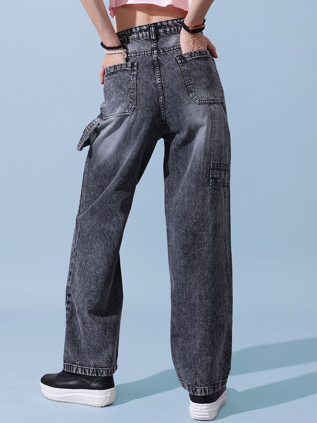 STREET 9 Women Comfort Relaxed Fit Slash Knee Heavy Fade Jeans