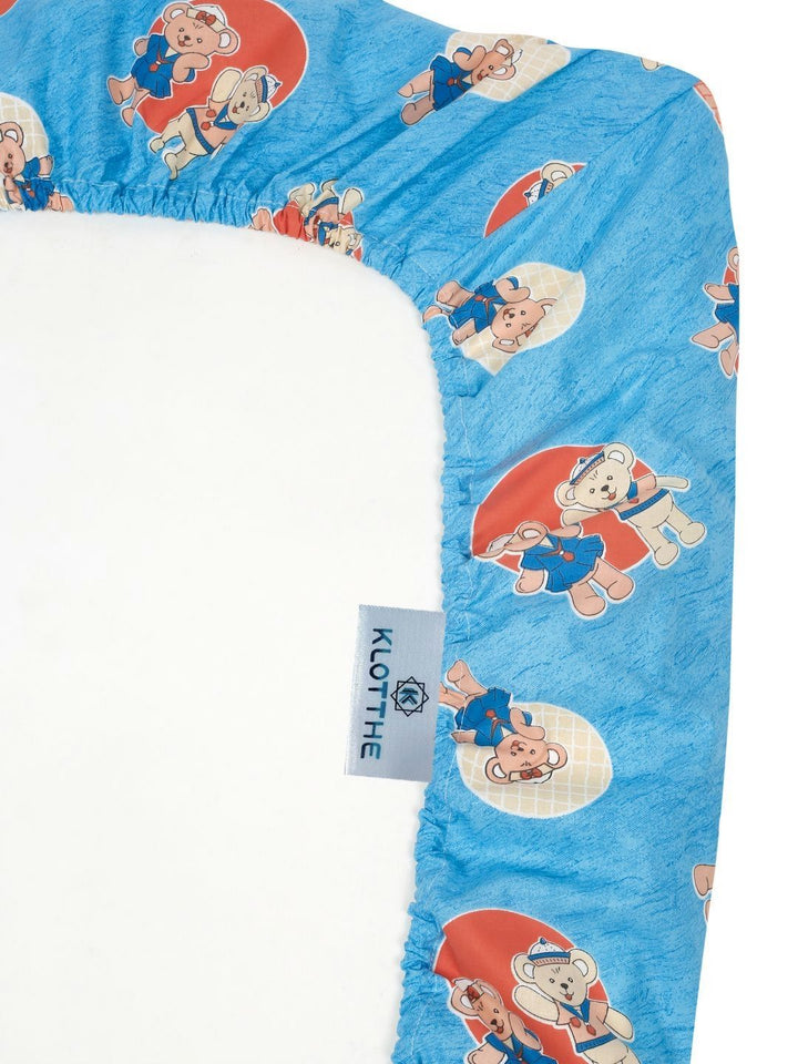 KLOTTHE Blue Cartoon Printed Fitted 400 TC Cotton King Bedsheet & 2 Pillow Covers