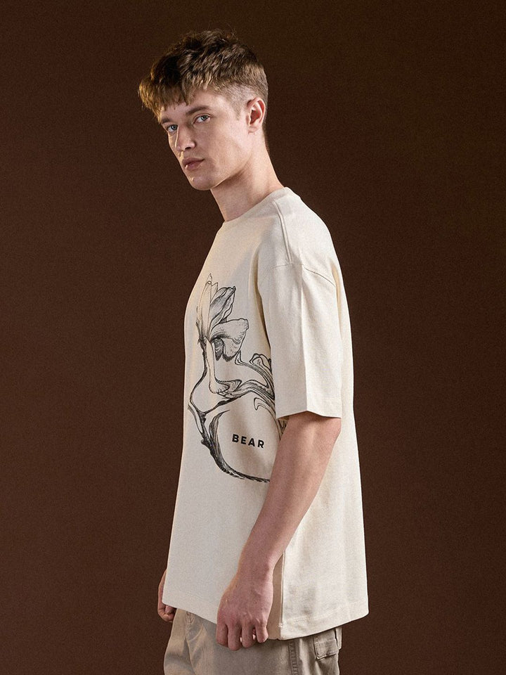THE BEAR HOUSE Men Floral Printed Round Neck Cotton Oversized Fit T-shirt
