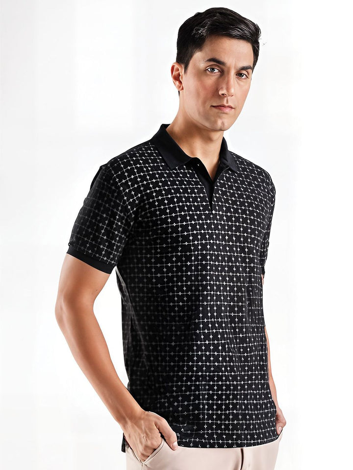ADRO Geometric Printed Polo Collar Cotton T-shirt