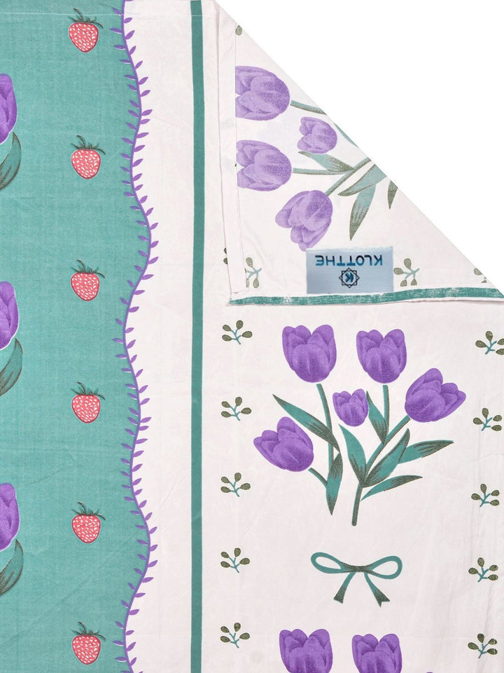 KLOTTHE Green Floral Polycotton 300 TC King Fine Bedsheet with 2 Pillow Covers-98 x 89 inches