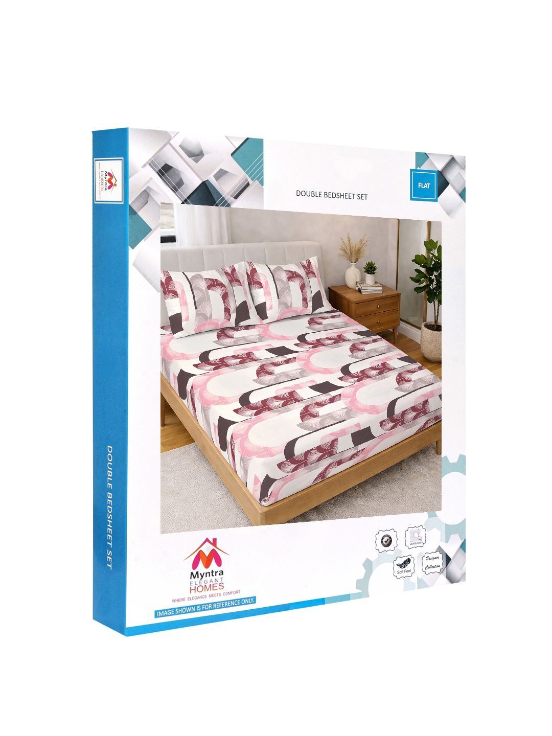 Myntra Elegant Homes White & Pink Geometric 300 TC Cadar dengan 2 Sarung Bantal