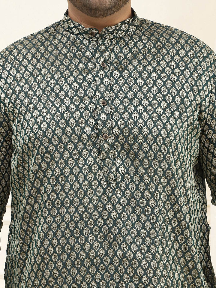 SOJANYA PLUS Size Ethnic Motifs Woven Design Band Collar Straight Kurta