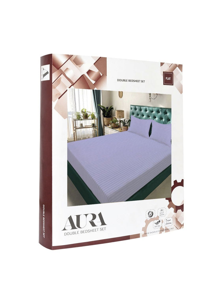 Aura Lavender Striped Printed 300 TC Double King Bedsheet Set-2.50m X 2.25m