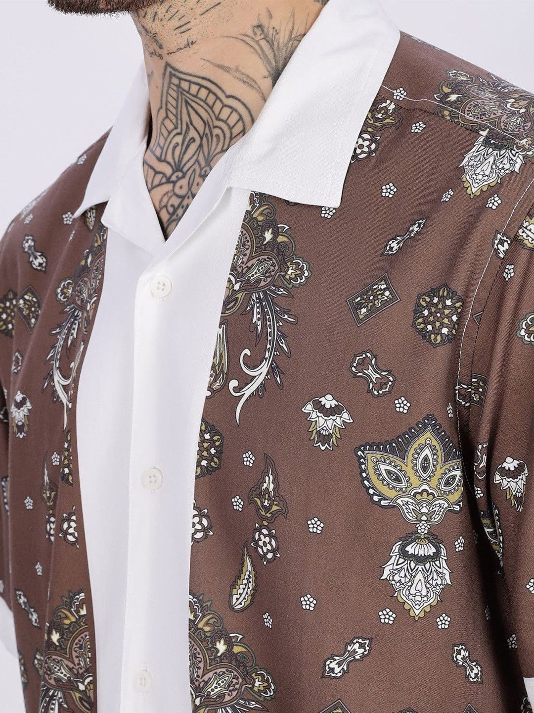 Eszett Bandana Ethnic Motifs Printed Cuban Collar Cotton Shirt