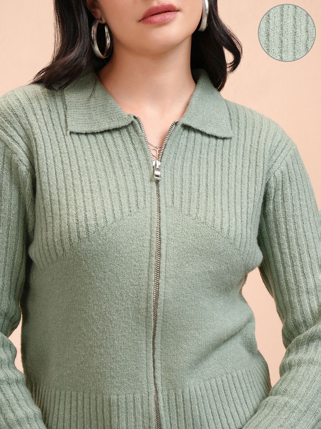 ESPYR By Tokyo Talkies Women Cable Knit with Zip Detail Detail