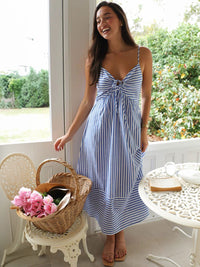 all about you Striped Tie-Ups Empire Midi Dress