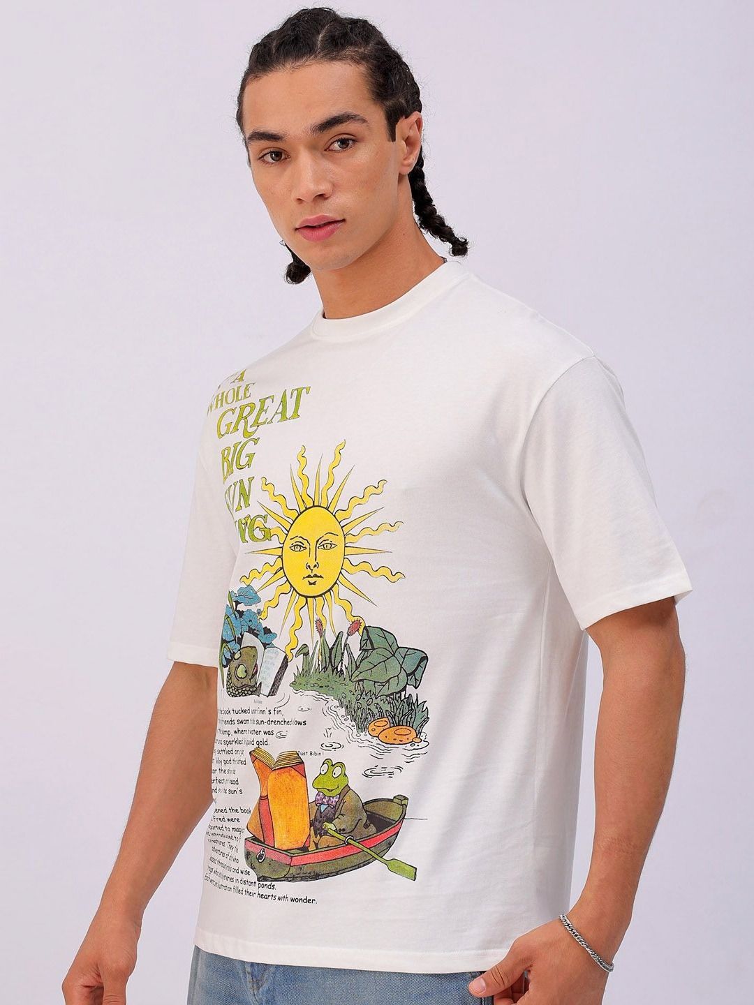 The Indian Garage Co Men Typography Printed Round Neck Cotton Oversized T-Shirt