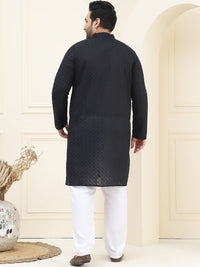 SOJANYA PLUS Thread Work Mandarin Collar Pure Cotton Straight Kurta with Pyjamas