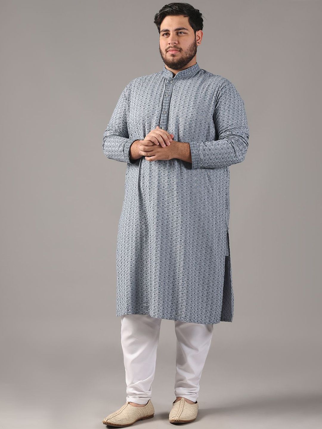 SOJANYA PLUS Plus Size Men Ethnic Motifs Embroidered Pure Cotton Straight Kurta & Pyjamas