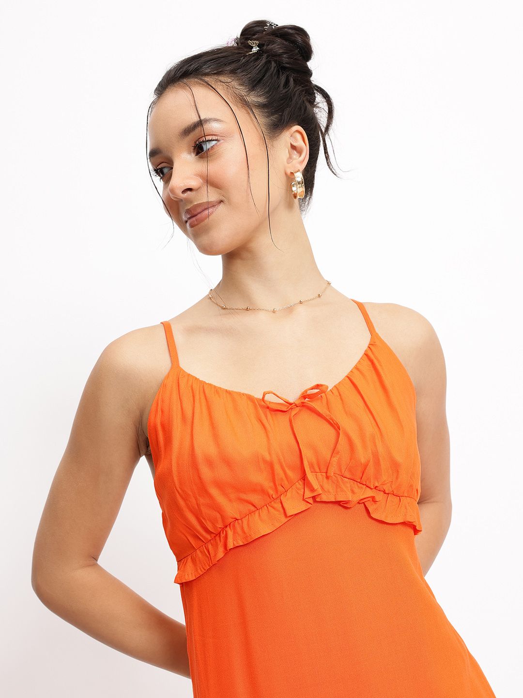 DressBerry Tangerine Sway Ruffles Empire Mini Dress