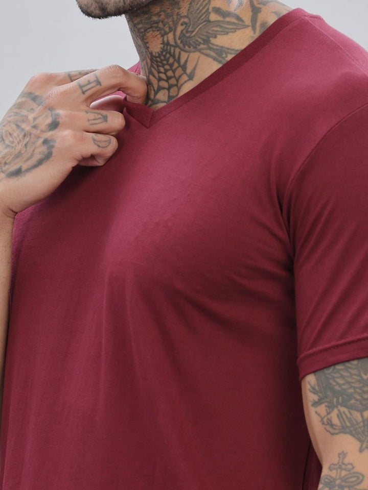 ADRO Men Solid V-Neck Cotton T-shirt