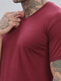 ADRO Men Solid V-Neck Cotton T-shirt