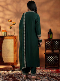 Libas Floral Yoke Design Zari Work Pleated Dobby Weave A-Line Kurta With Trouser & Dupatta
