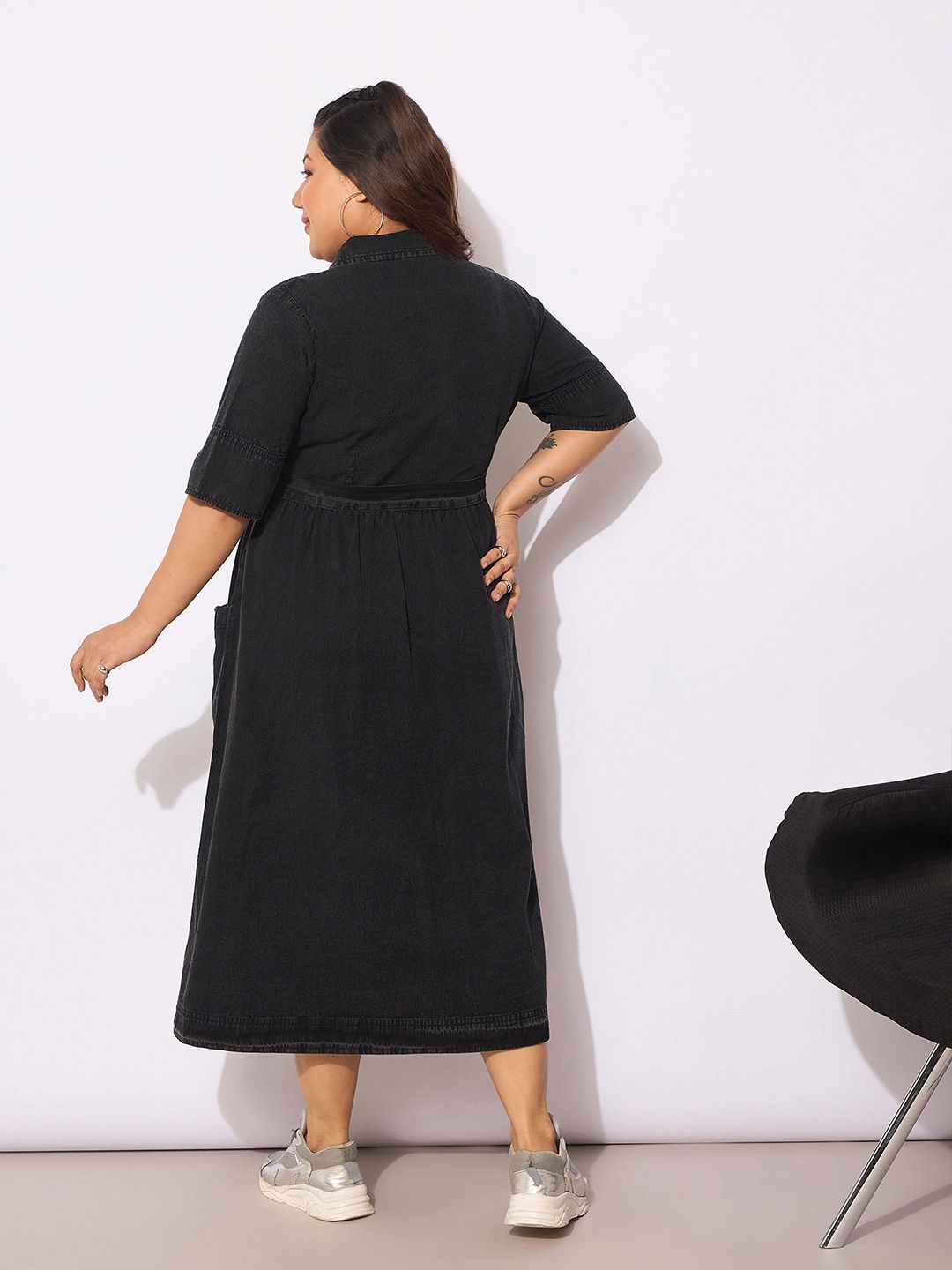 Sassafras Curve Women Shirt Collar Lengan Pendek Baju Midi Pakaian