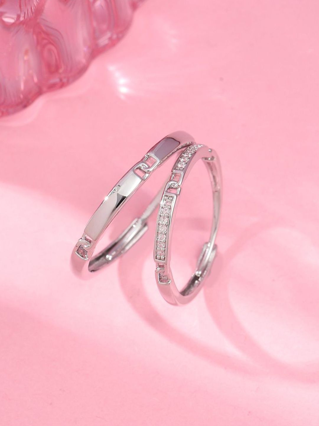 SALTY Unisex Set Of 2 Regal Radiance Stone Studded Ring For Girlfriend & Boyfriend