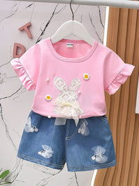 YK Girls Embroidered Round Neck Top With Shorts