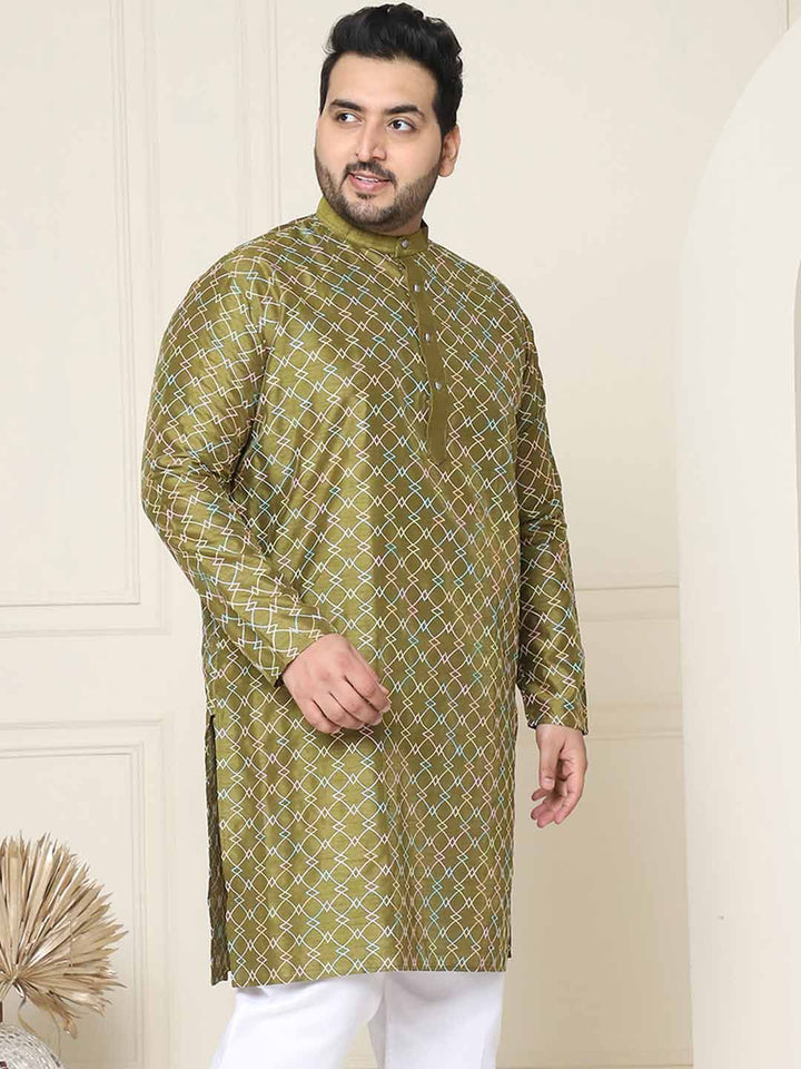 SOJANYA PLUS Size Geometric Printed Band Collar Straight Kurta