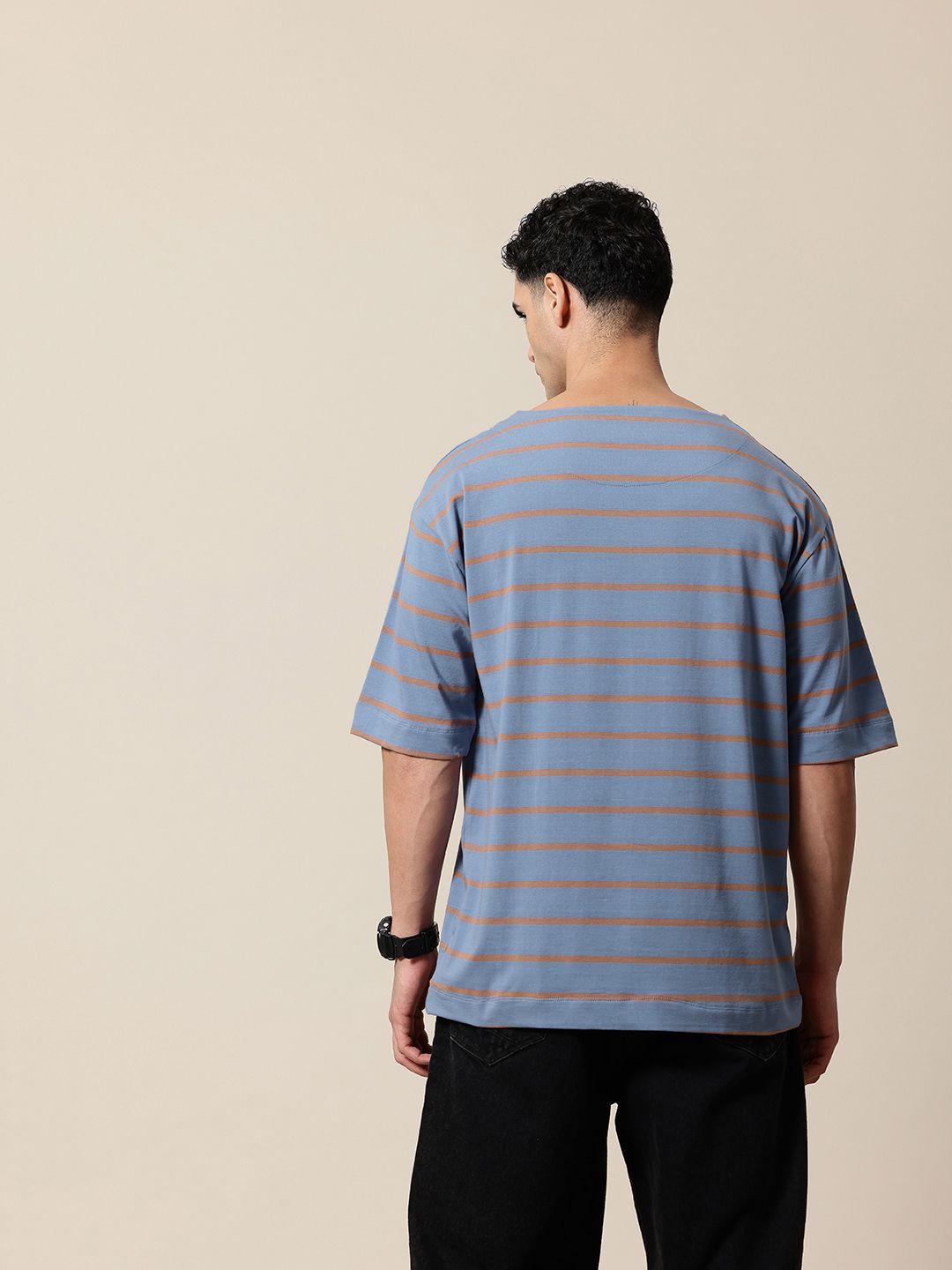 Mr Bowerbird Striped Drop-Shoulder Sleeves Oversized Pockets T-shirt