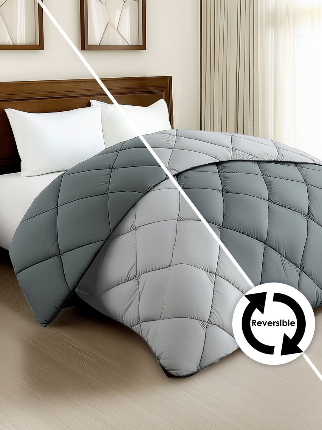 Story@home Melange & Grey Solid Reversible 240 GSM Heavy Winter Double Bed Comforter