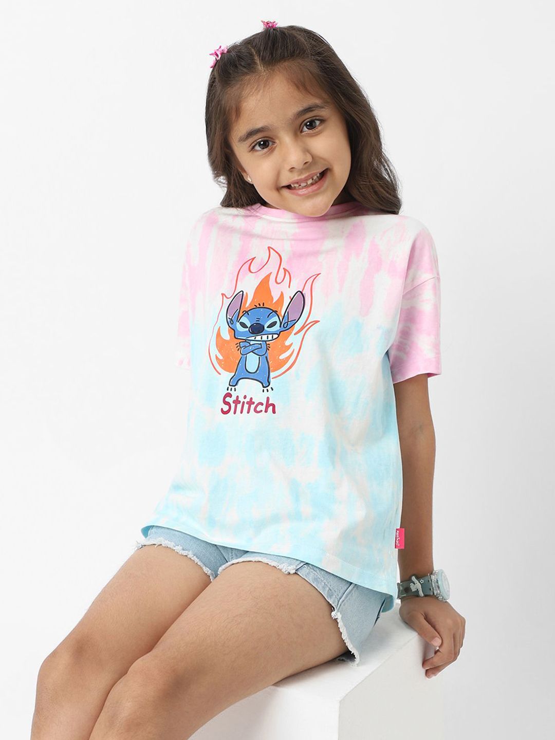 NautiNati Girls Disney Stitch Summer Tie-Dye T-Shirt