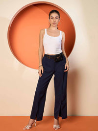 Antheaa Women Smart Loose Fit Wide Leg Trousers