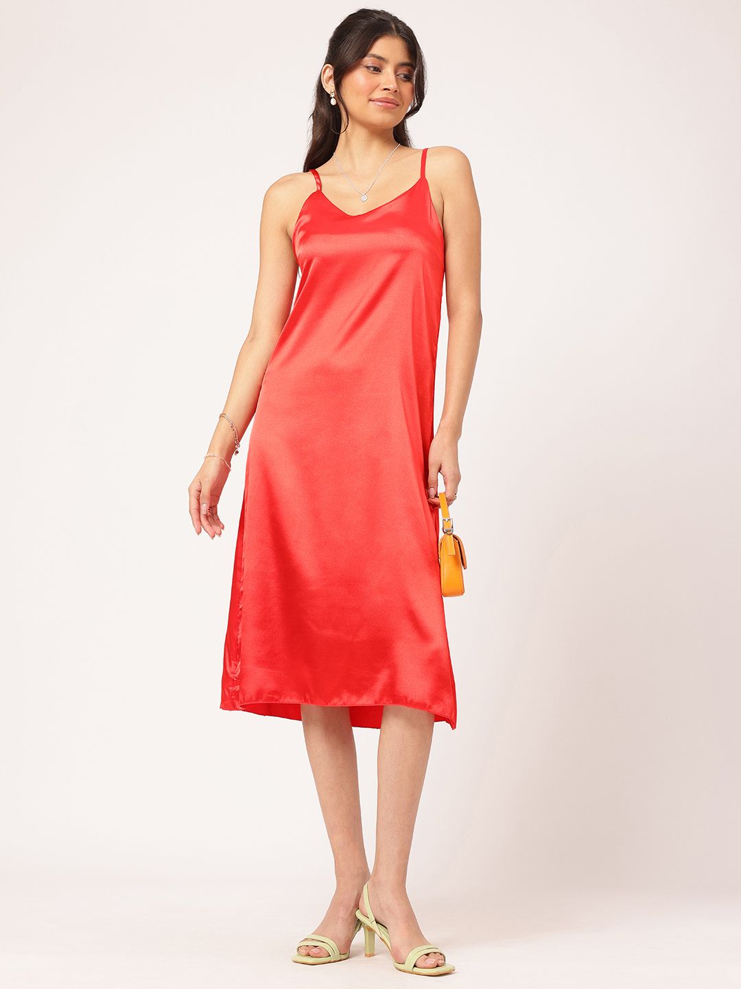 DressBerry Scarlet Siren Satin Finish Slip Midi Dress