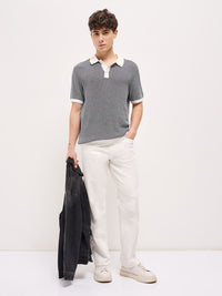 THE BEAR HOUSE Men Self Design Polo Collar Cotton T-shirt