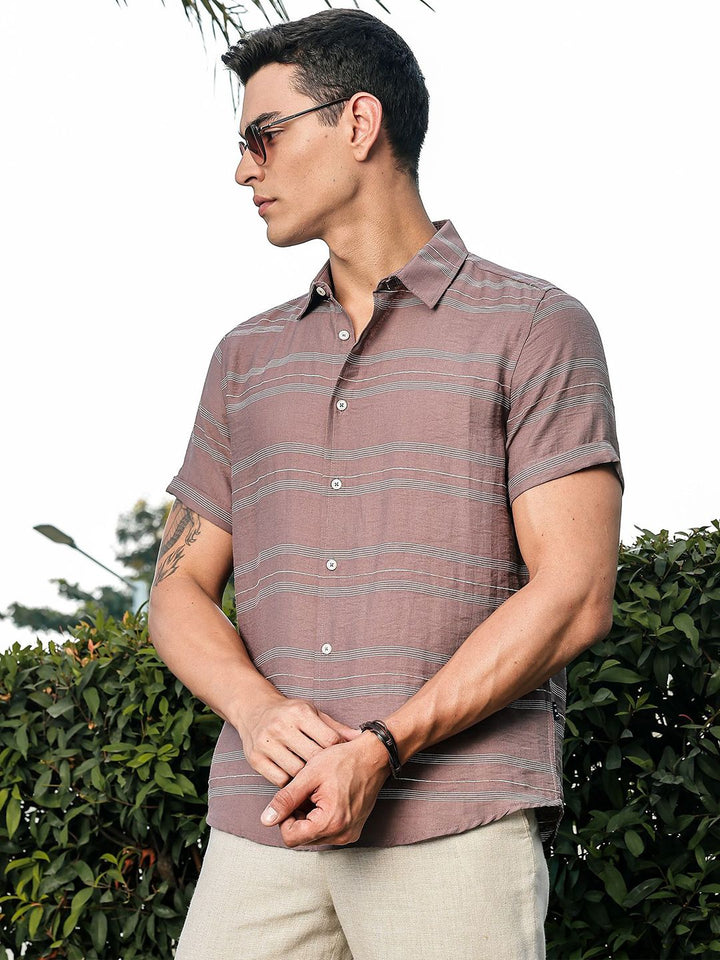 Thomas Scott Men Premium Slim Fit Striped Casual Shirt