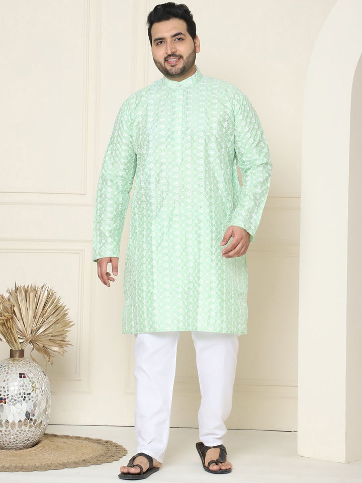 SOJANYA PLUS Floral Embroidered Thread Work Silk Cotton Straight Kurta with Pyjamas