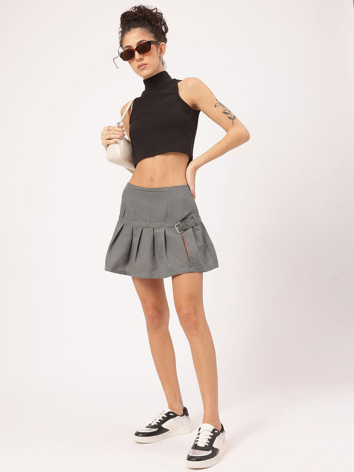 DressBerry 90s Babe Belted Box Pleats Mini Skirt