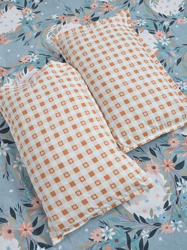 Aura Blue & White Floral Printed Set Cadar King 300 TC 2.5 m x 2.25 m