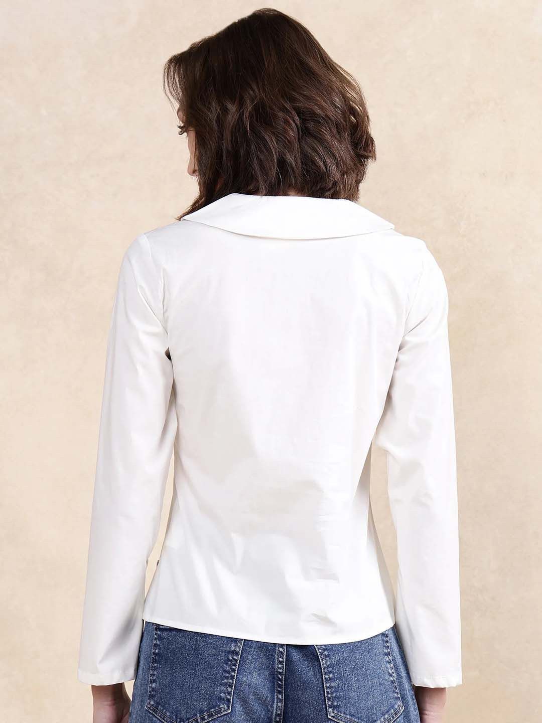 RAREISM Women Solid V-Neck Cotton Top