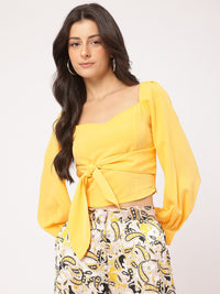 DressBerry Free Spirit Fashion Cuffed Sleeves Paneled Tie-Up Crop Top