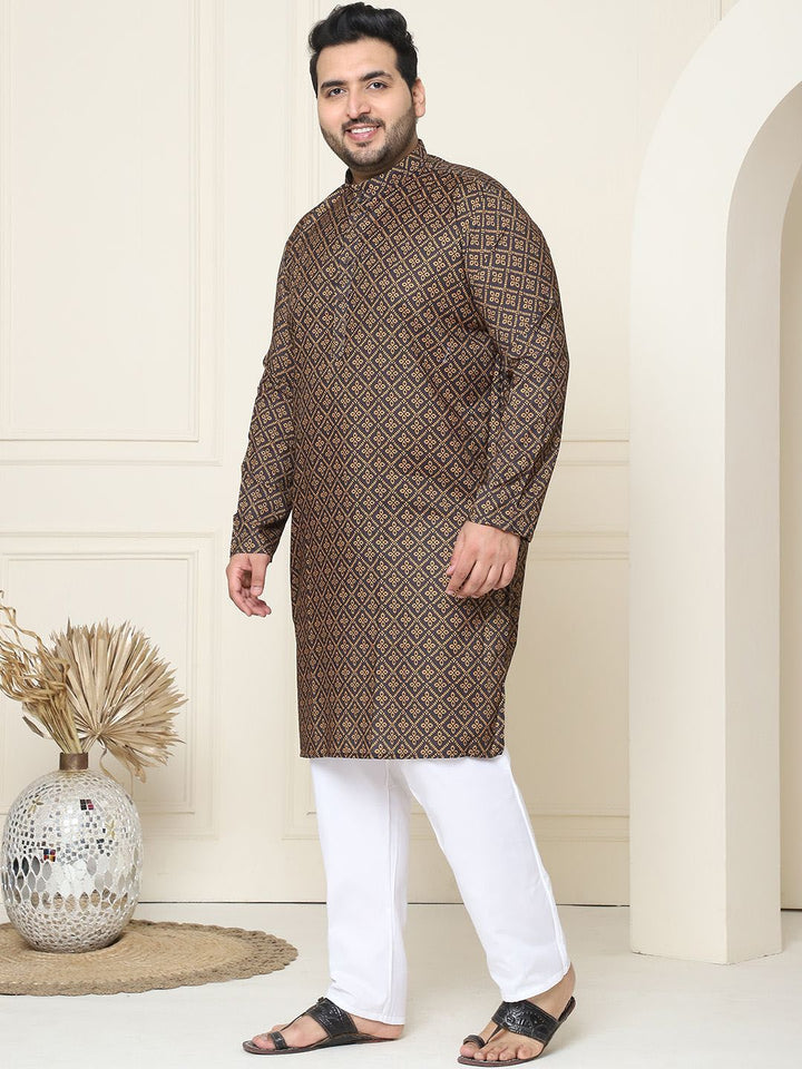 SOJANYA PLUS Motif Etnik Bercetak Kolar Mandarin Kurta Lurus Kapas Tulen dengan Piyama