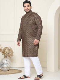 SOJANYA PLUS Motif Etnik Bercetak Kolar Mandarin Kurta Lurus Kapas Tulen dengan Piyama