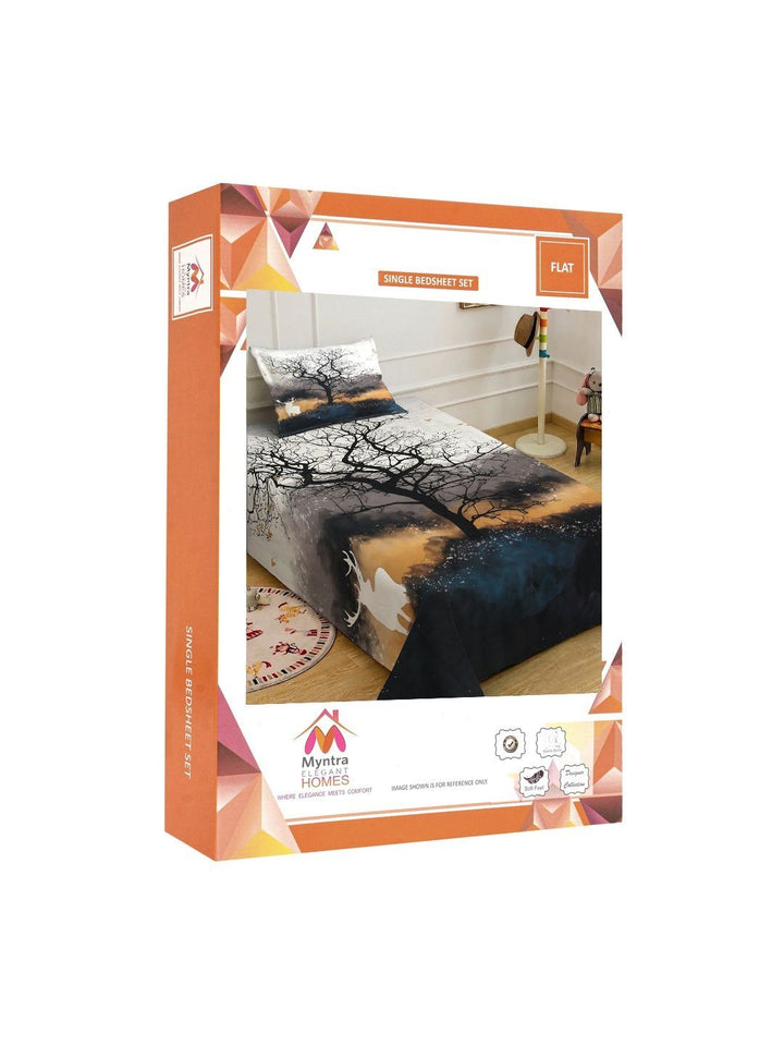Myntra Elegant Homes Multicoloured 300 TC Single Bedsheet with 1 Pillow Covers
