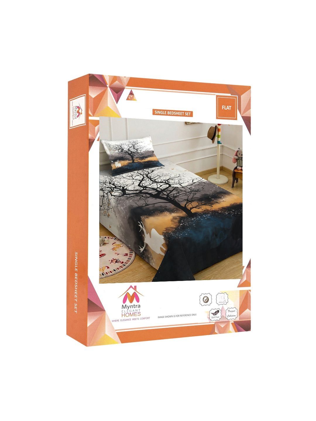 Myntra Elegant Homes Multicoloured 300 TC Single Bedsheet with 1 Pillow Covers