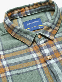 Bene Kleed Men Tartan Checked Spread Collar Cotton Casual Shirt