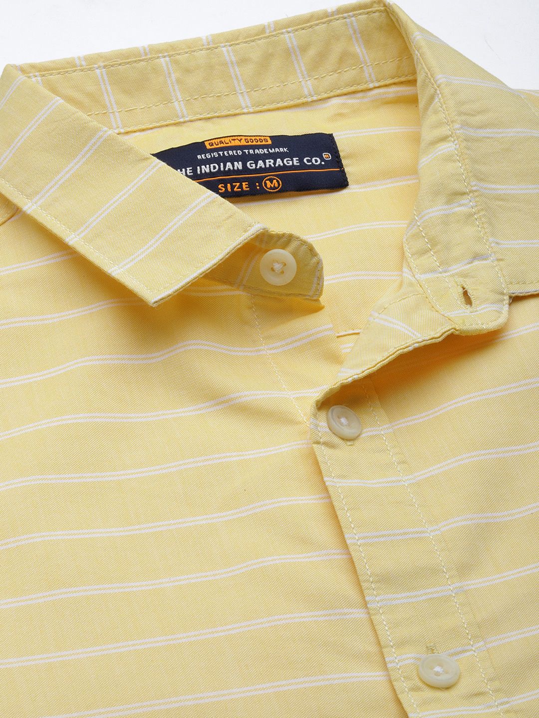 The Indian Garage Co Men Yellow Cotton Smart Slim Fit Striped Casual Shirt